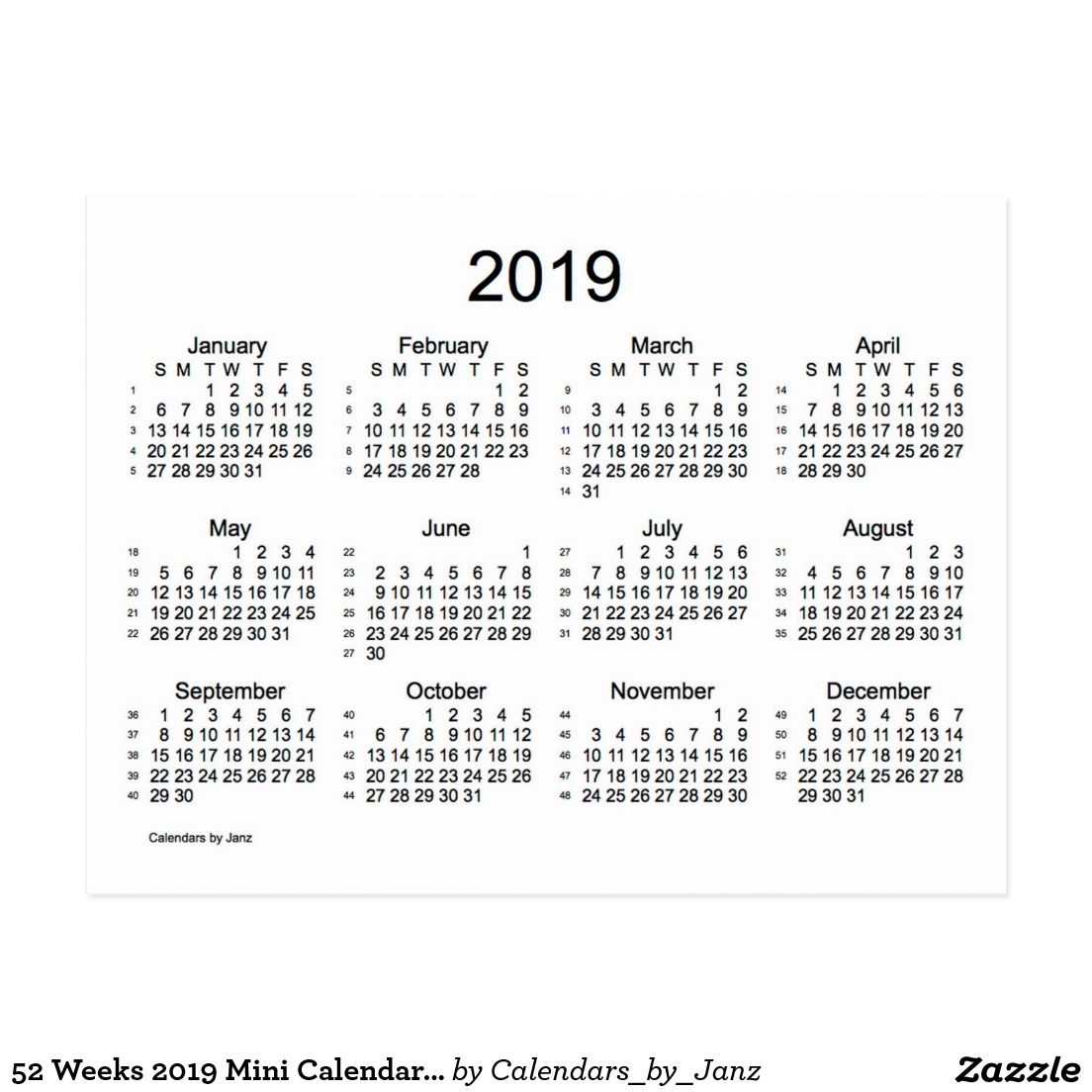 52 Weeks 2019 Mini Calendar Janz Postcard Other Zazzle Artists