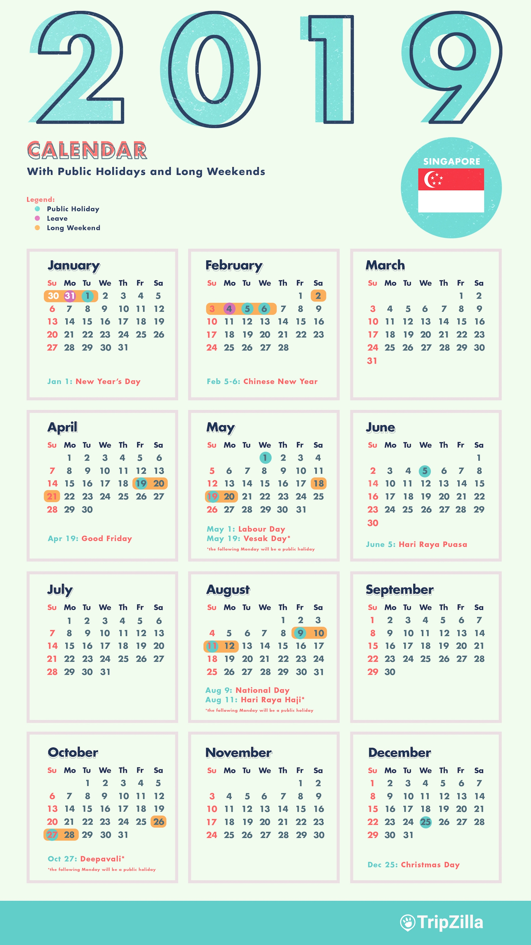 6 Long Weekends In Singapore In 2019 Bonus Calendar Cheatsheet