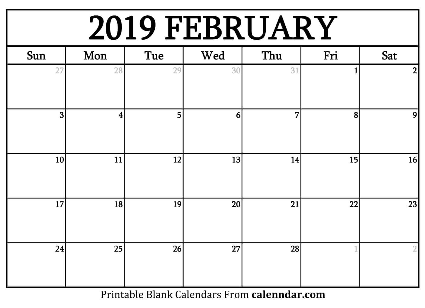 February 2019 Calendar Template