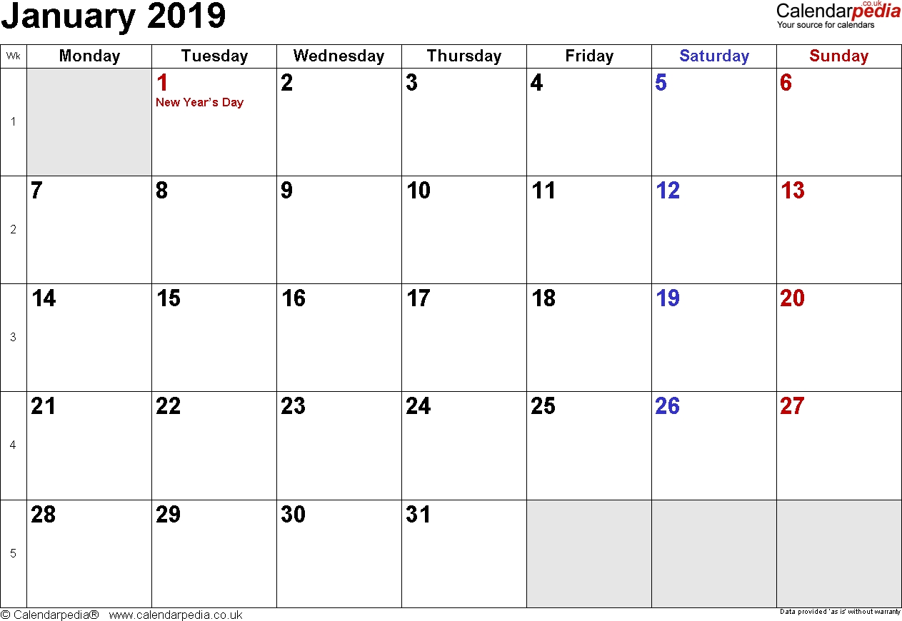 Calendar January 2019 Uk Bank Holidays Excelpdfword Templates