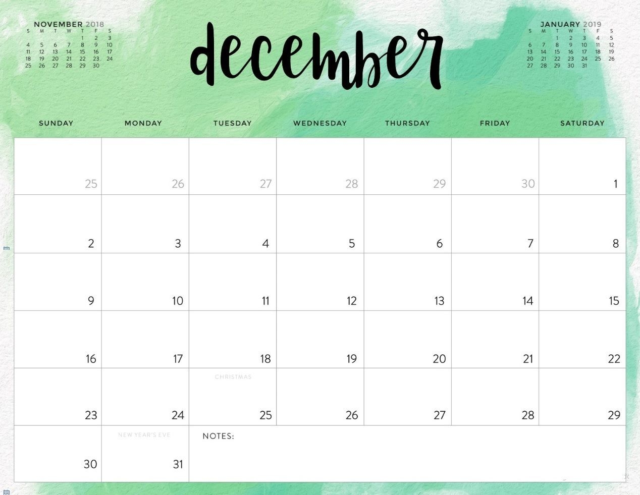 December 2019 Calendar Cute