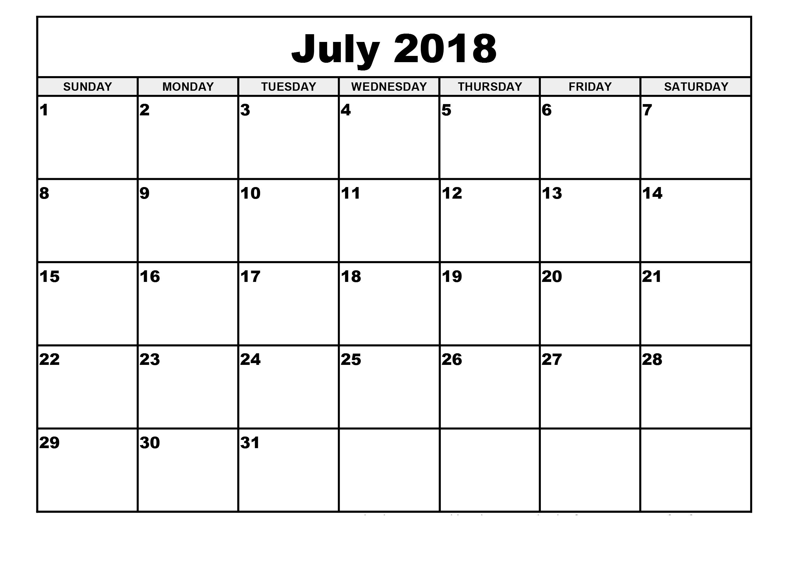 Download July Calendar Waterproof Paper