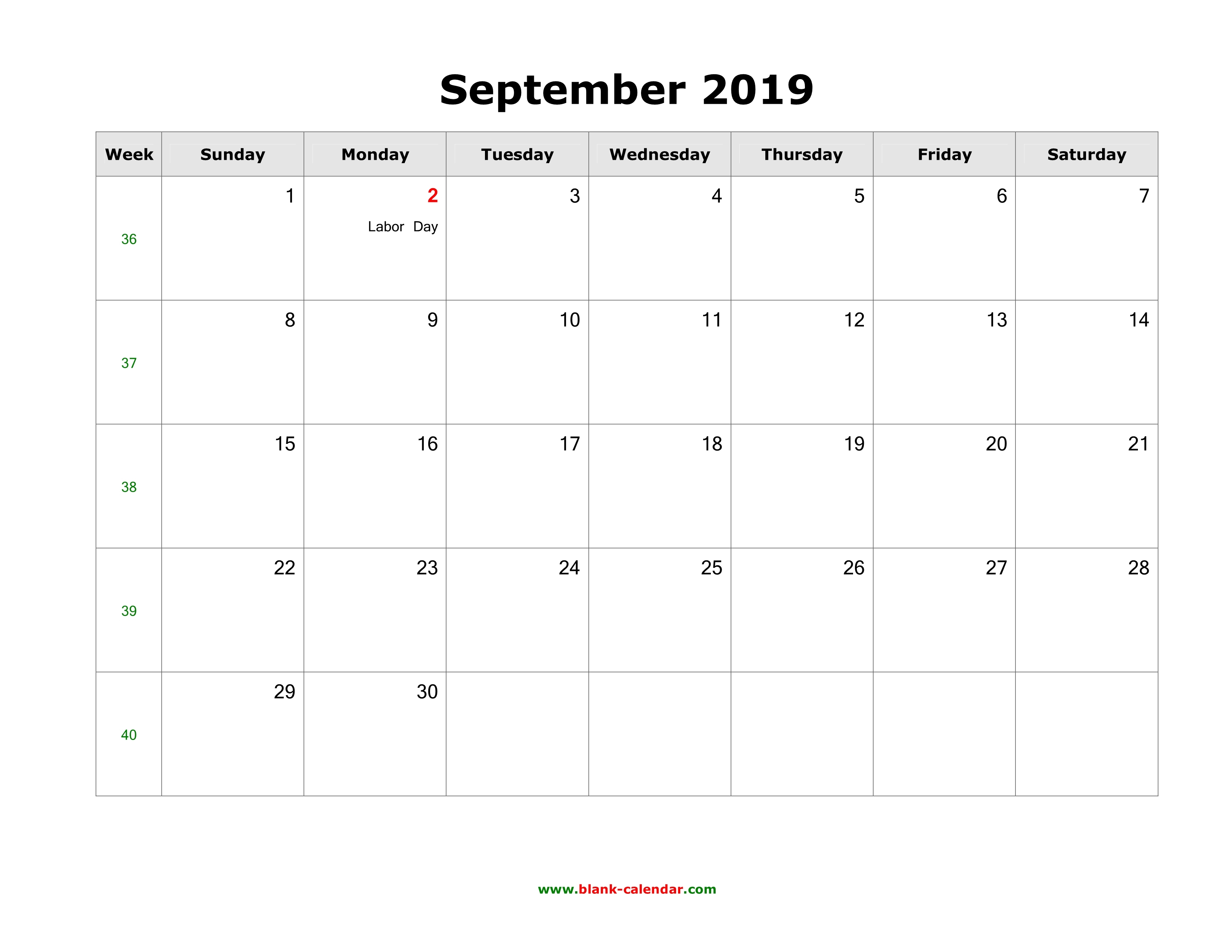 September  2019 Landscape Portrait Calendar Template