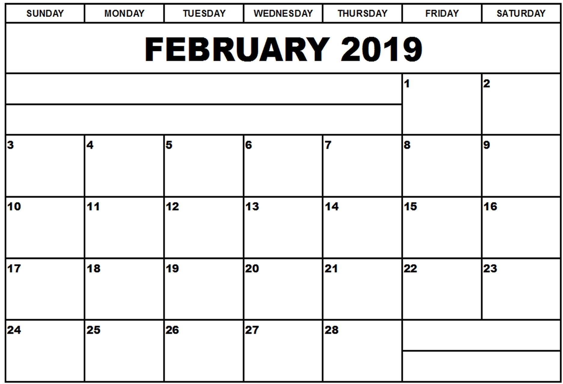 February 2019 Calendar Word