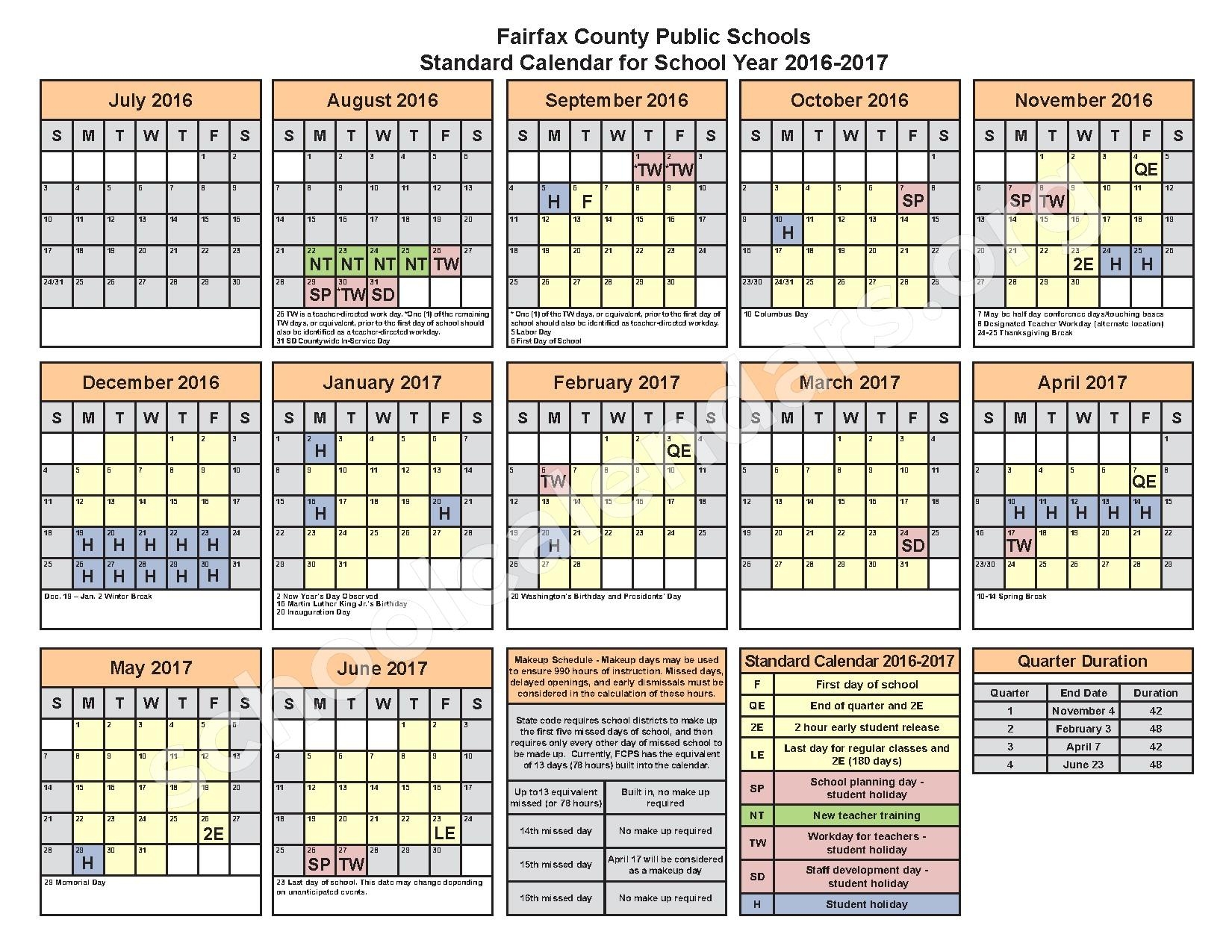Fairfax County School Calendar