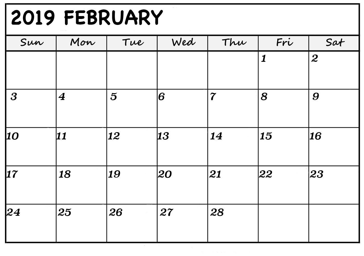 February 2019 Calendar Excel Free February 2019 Calendar Printable