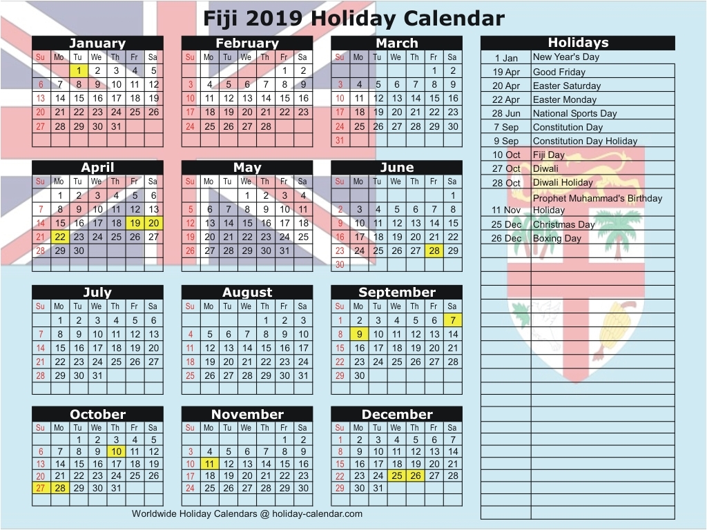 January 2019 Calendar Fiji - Bank2home.com