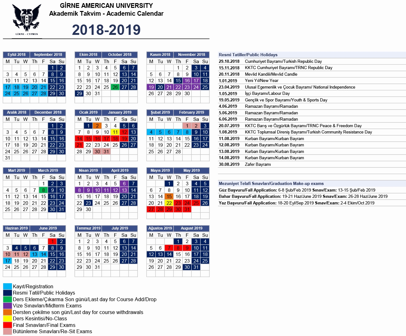 Gsu Calendar 2018 Academic Calendar Girne American University