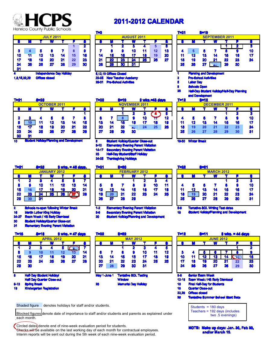 Henrico County School Calendar