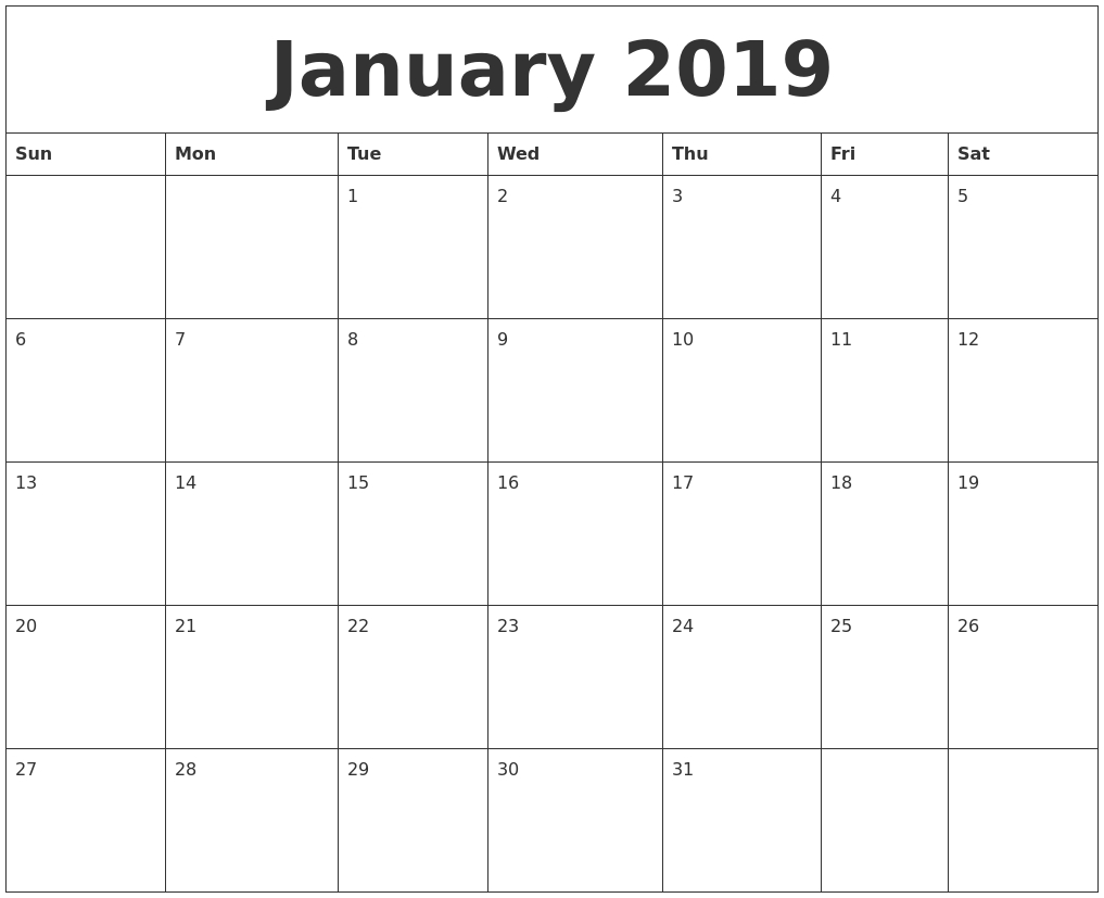 January 2019 Word Calendar