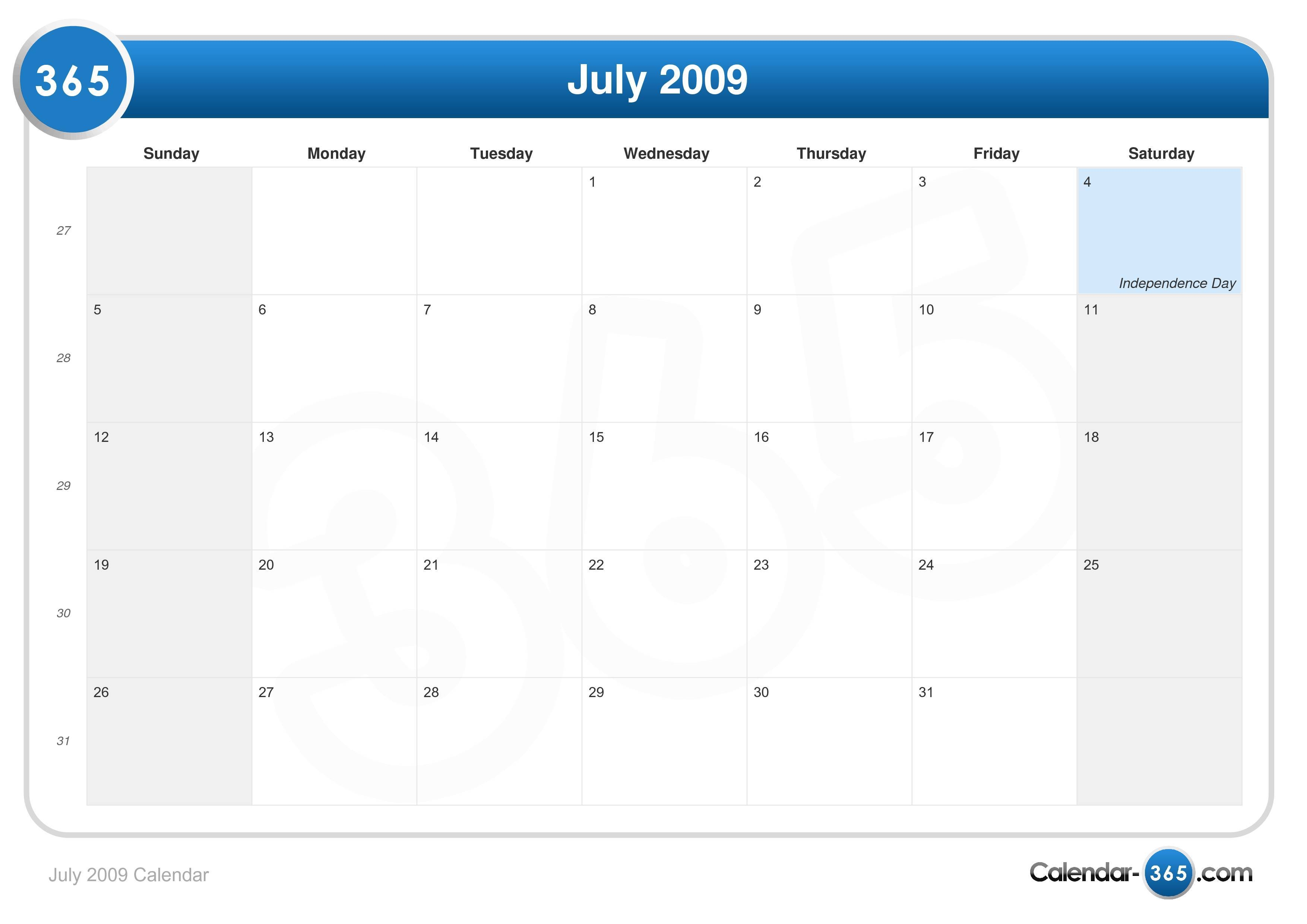 July 2009 Calendar