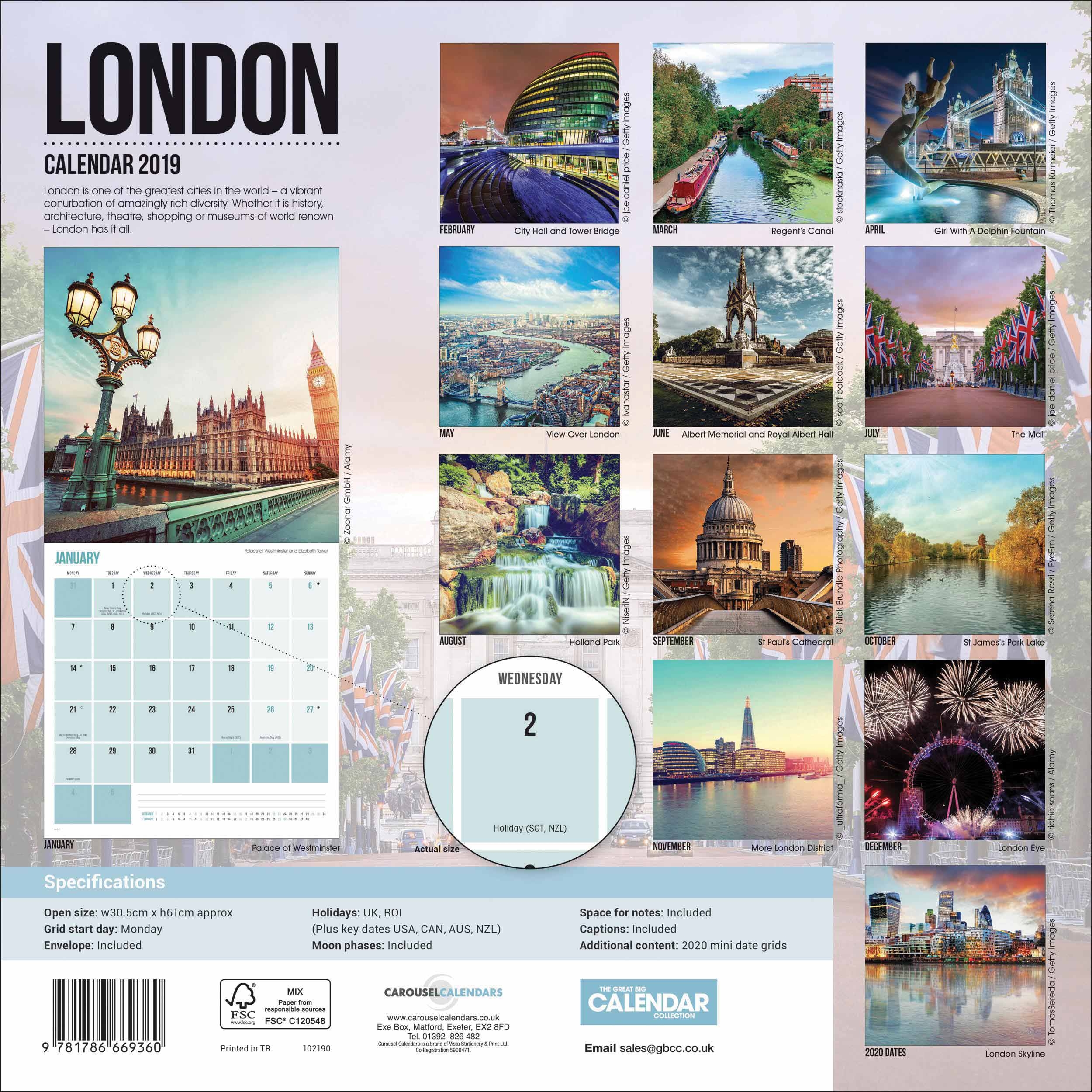 London Calendar 2019 Calendar Club Uk