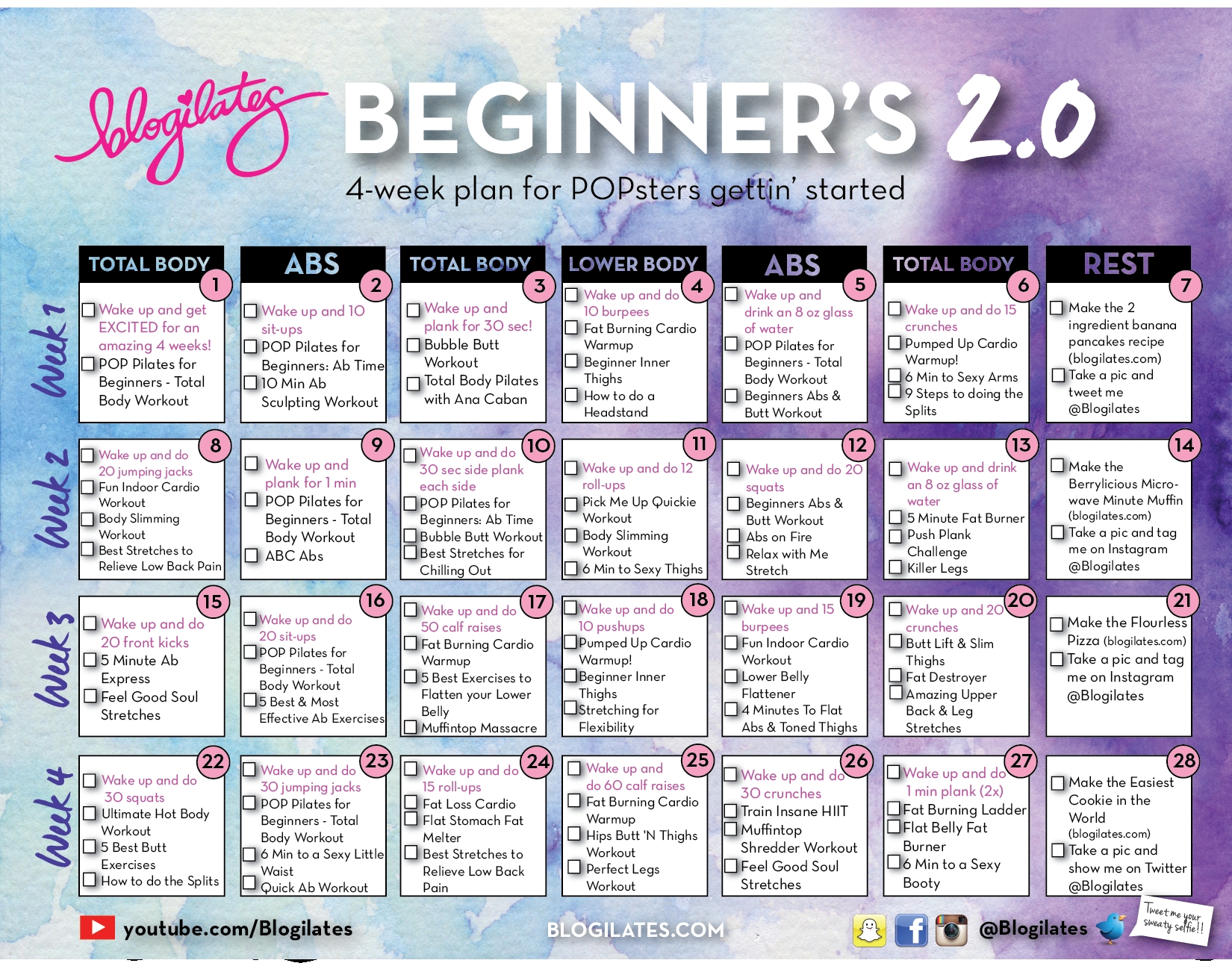 New Beginners Calendar 20 Blogilates
