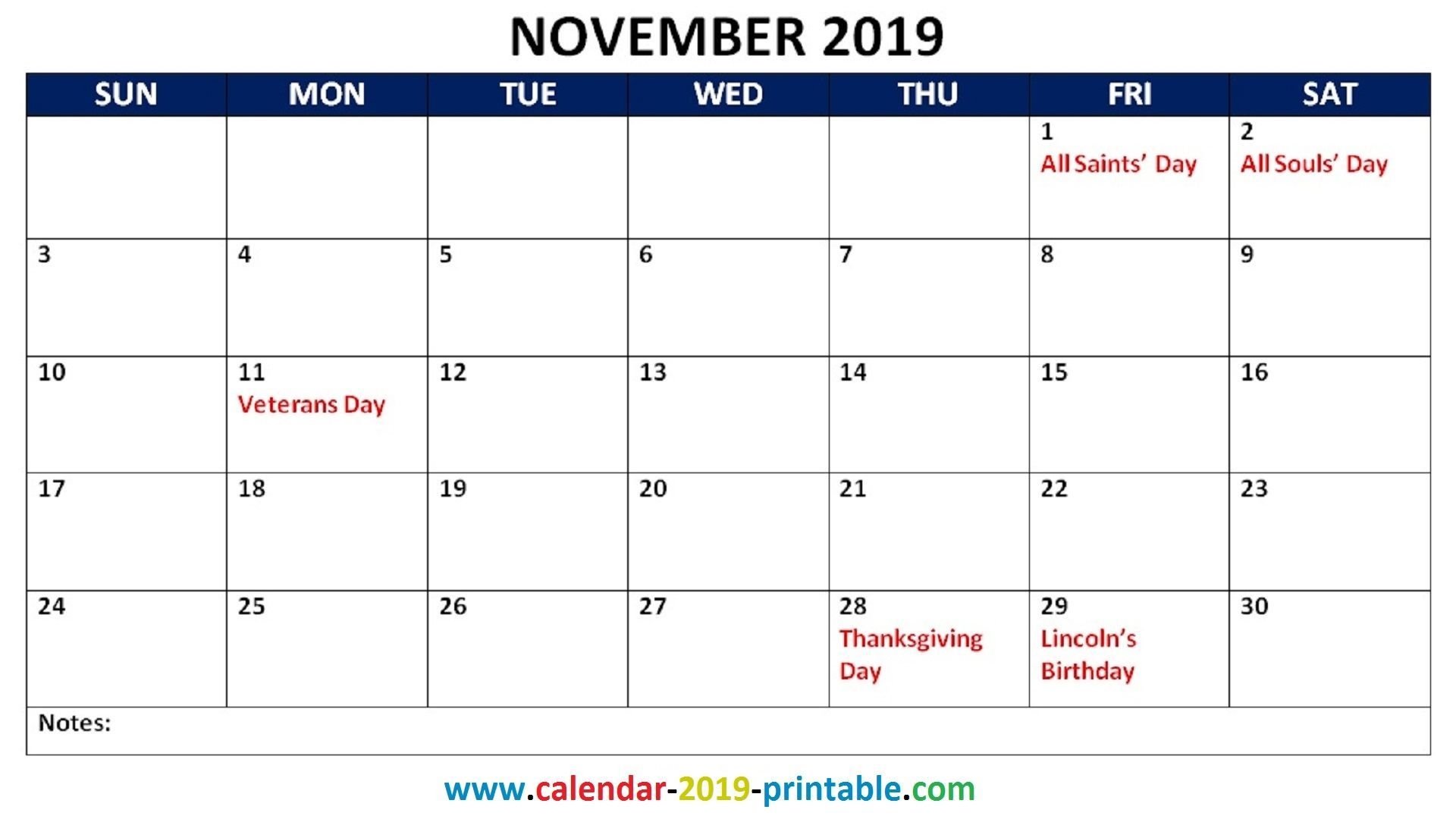 November 2019 Calendar With Holidays 2019 Calendars Pinterest
