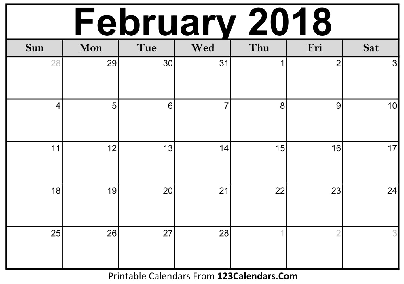 Printable February 2018 Calendar Templates 123calendars