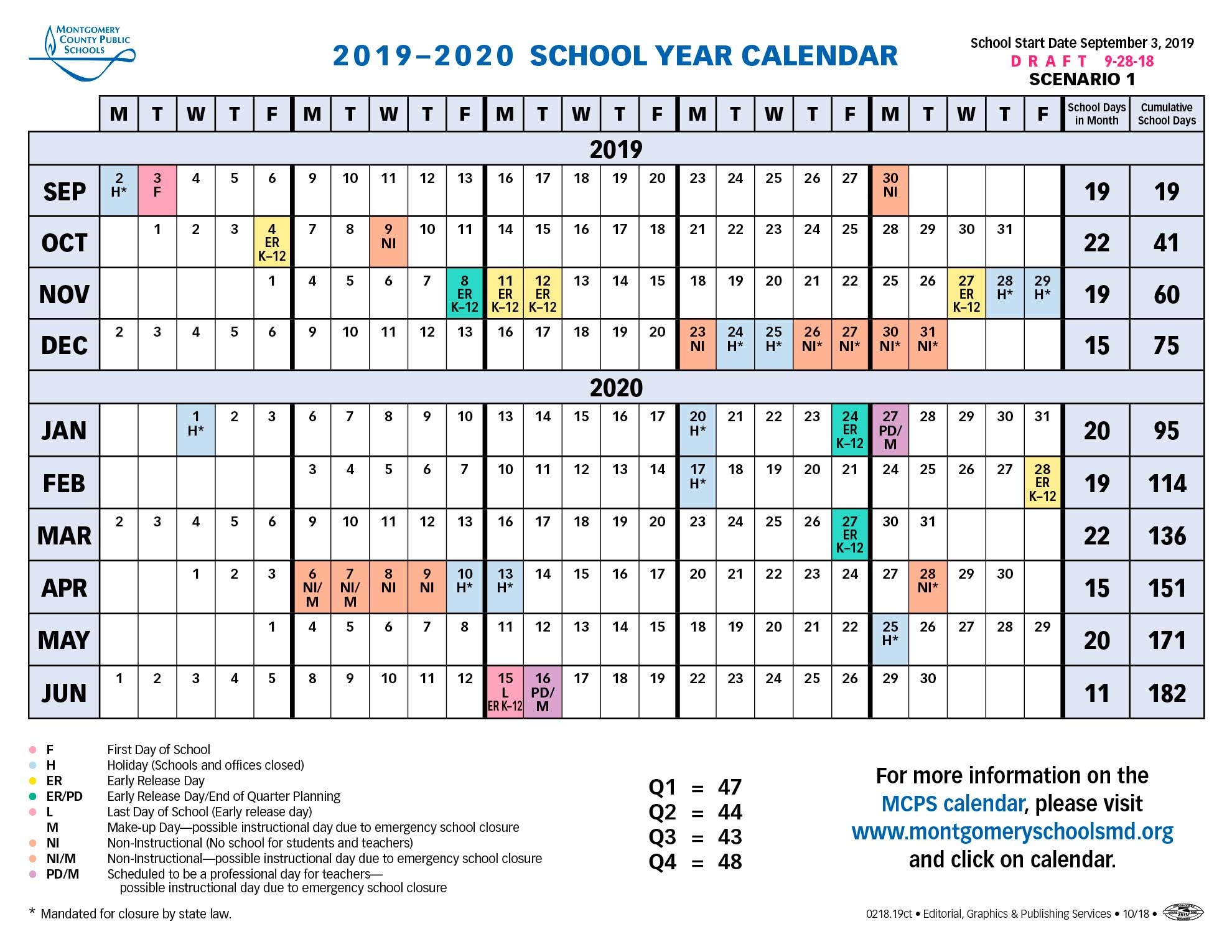 Proposed Calendar 2019 2020 Montgomery County Public Schools