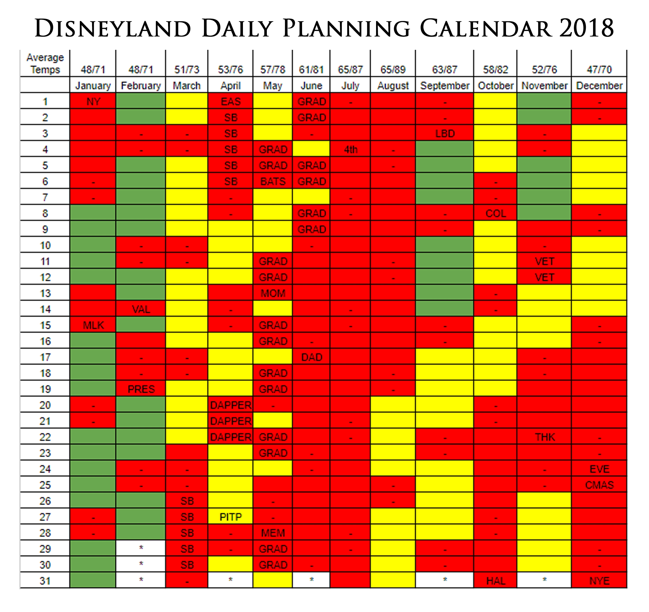 Disneyland Crowd Calendar Qualads
