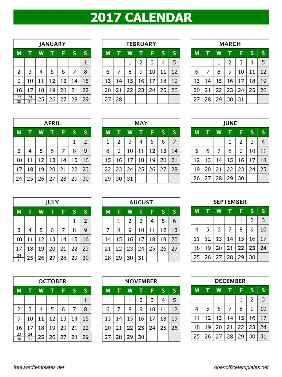 2017 Calendar Template Open Office Templates