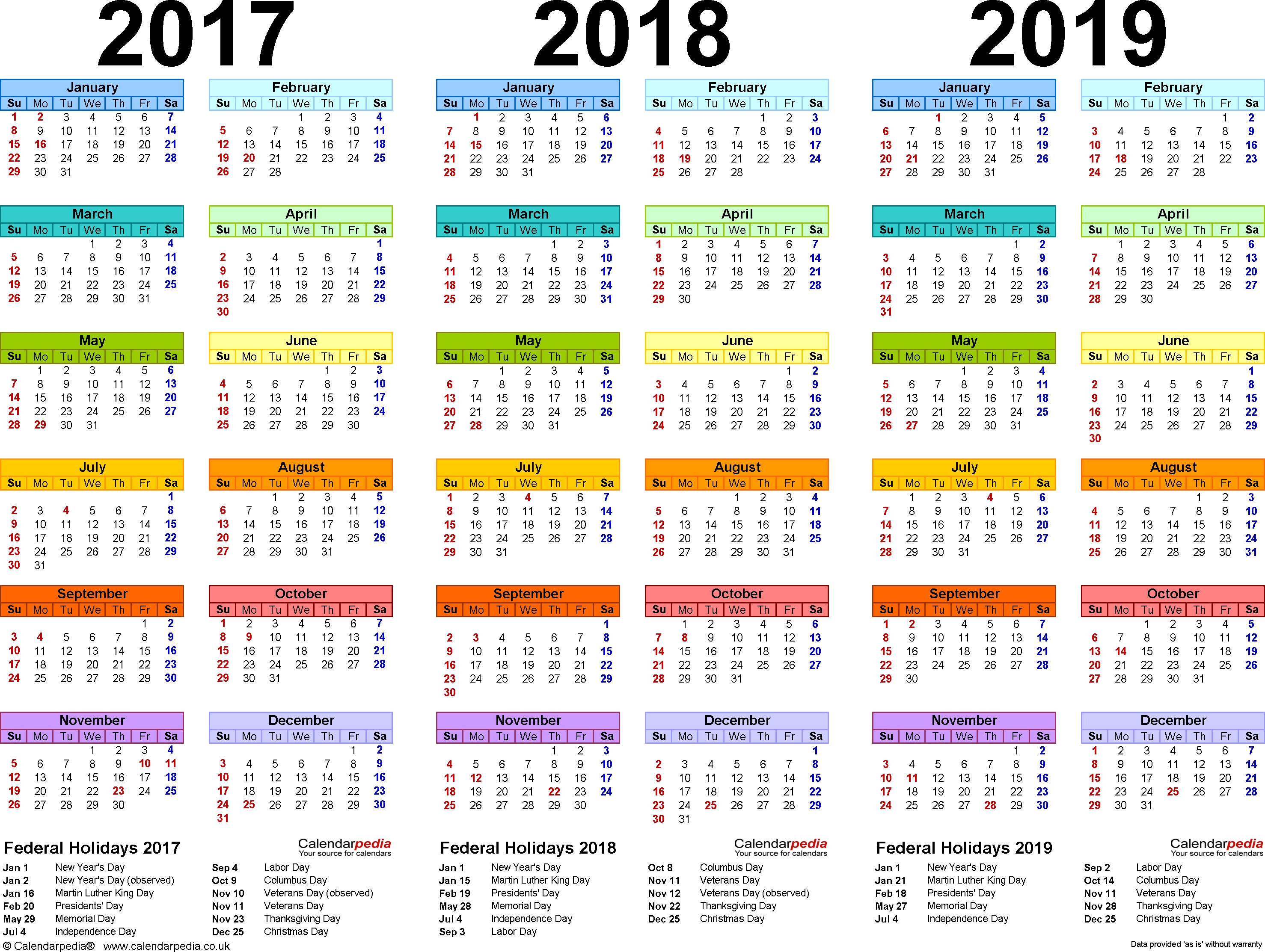 2019 And 2017 Calendar
