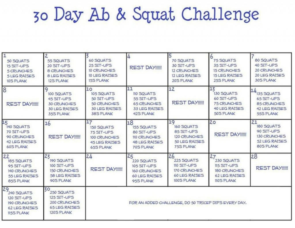 30 Day Squat Challenge Calendar Printable