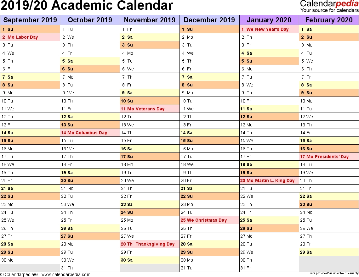 Academic Calendars 20192020 Free Printable Word Templates