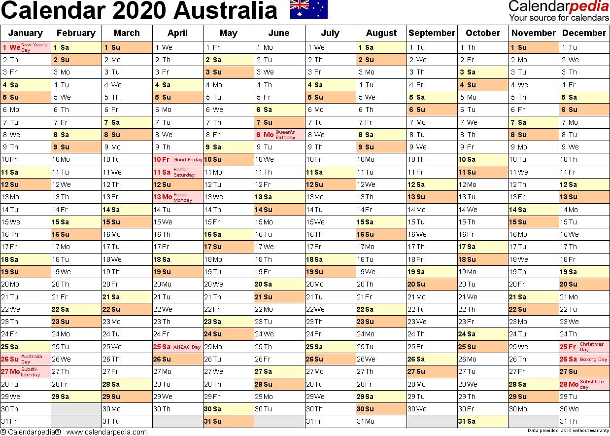 2020 And 2020 Calendar Printable Australia