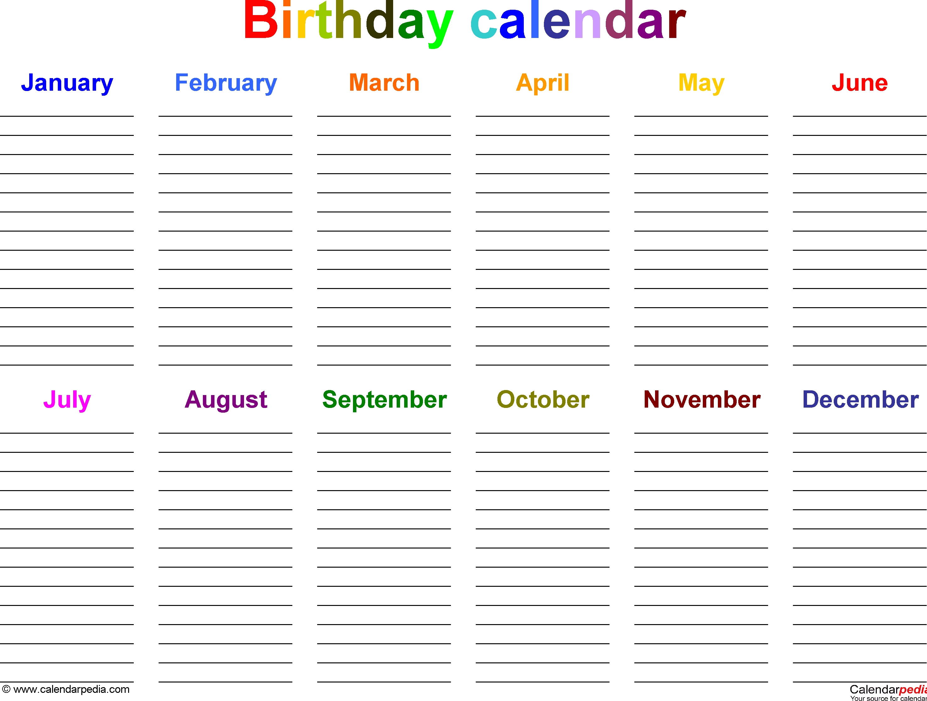 Birthday Calendars Printable