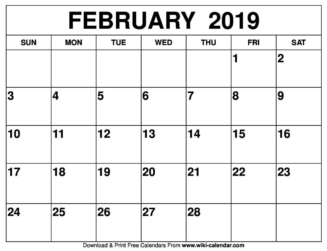free printable february 2019 calendar
