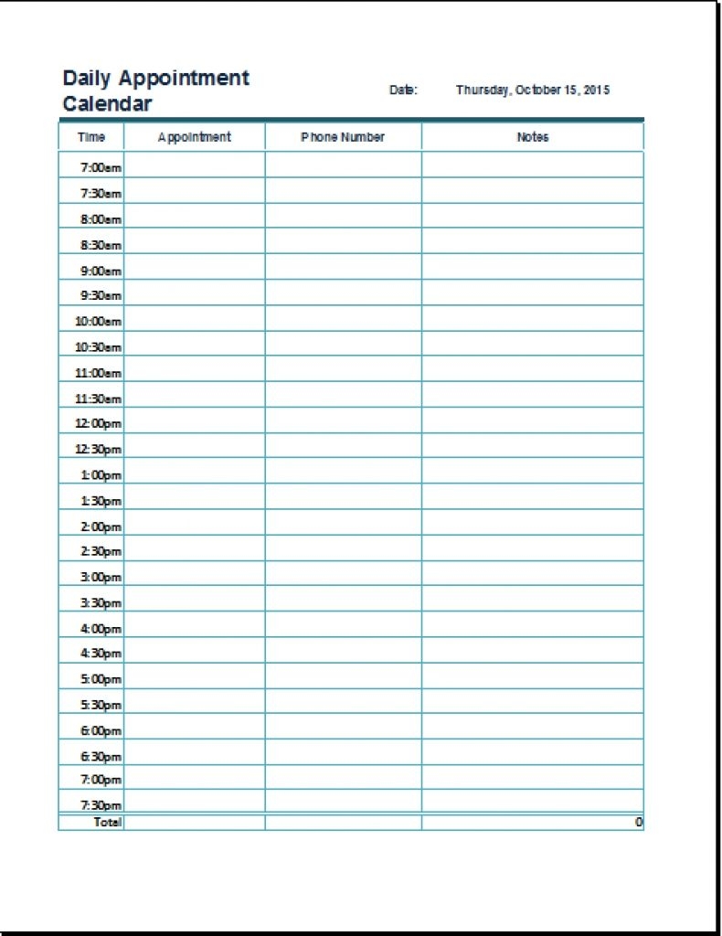 Daily Appointment Calendar Printable Free Printable Online