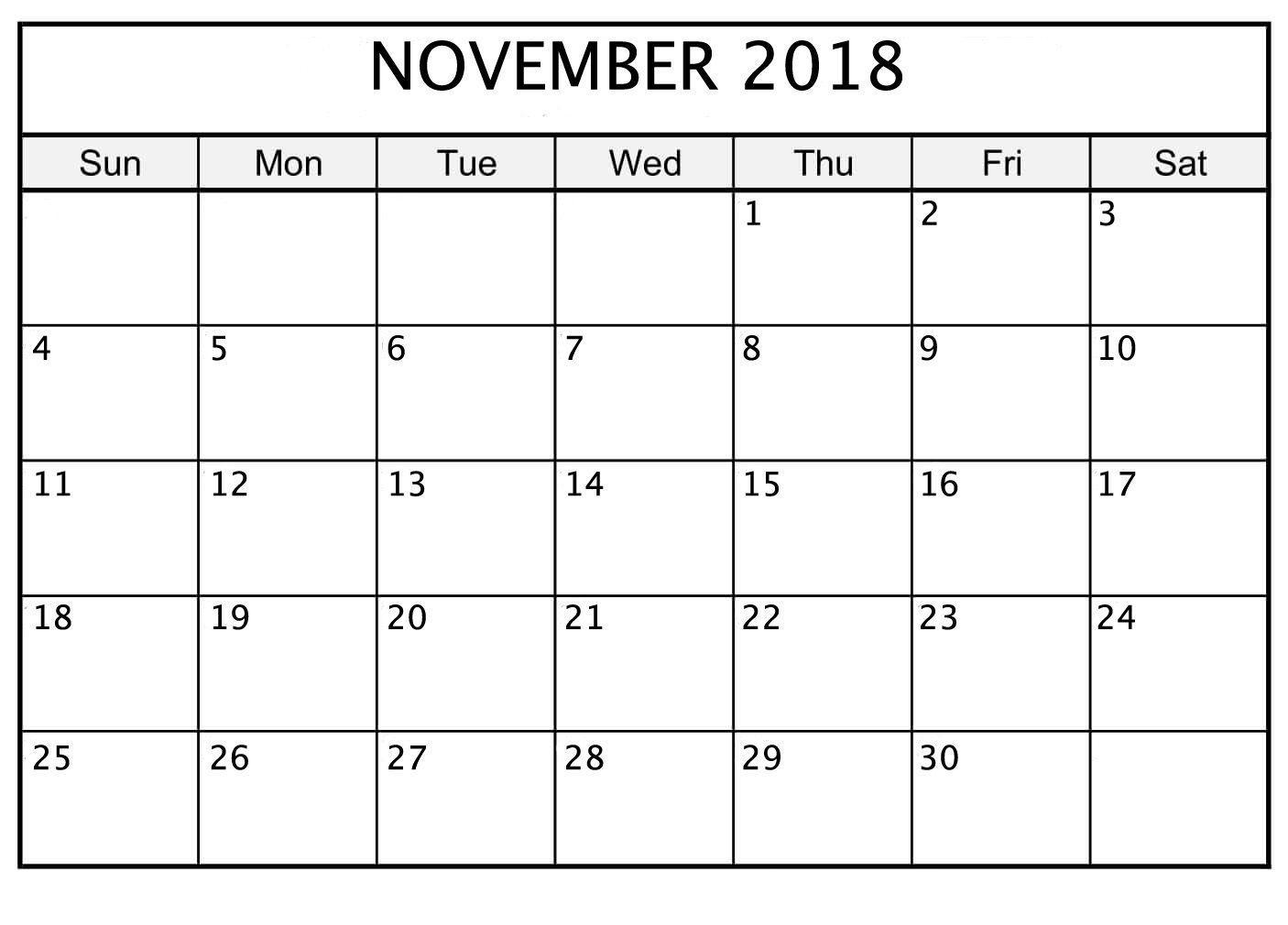 Free Calendar Design November 2018 Printable November 2018