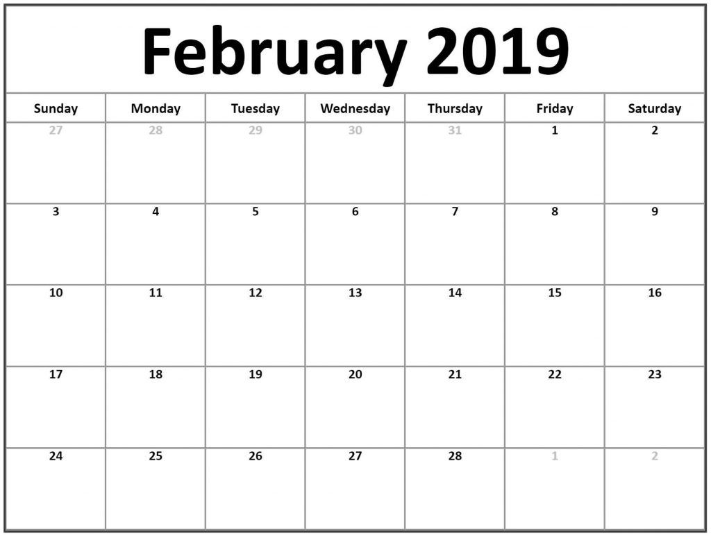 Free Download February 2019 Editable Calendar Free Printable