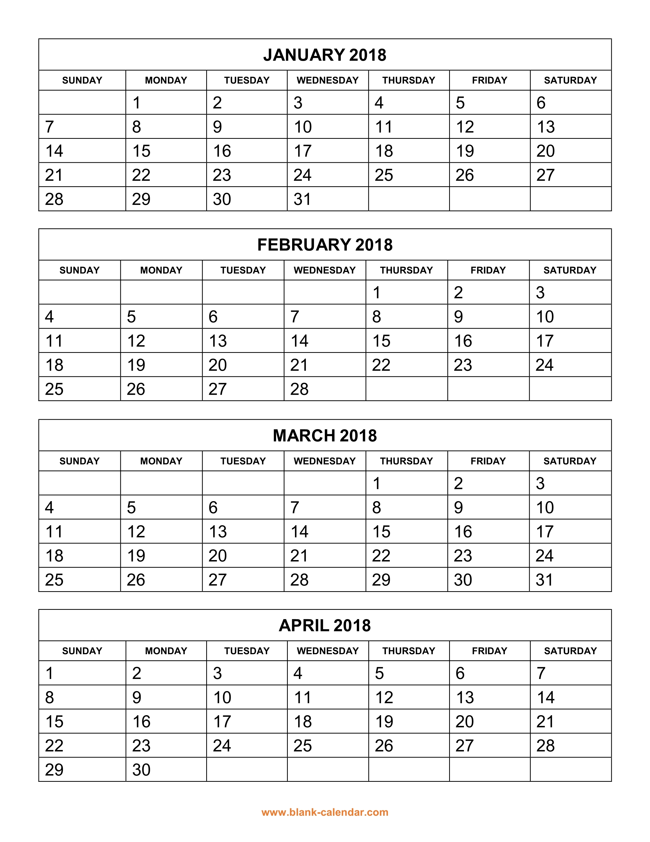 printable 4 month calendar