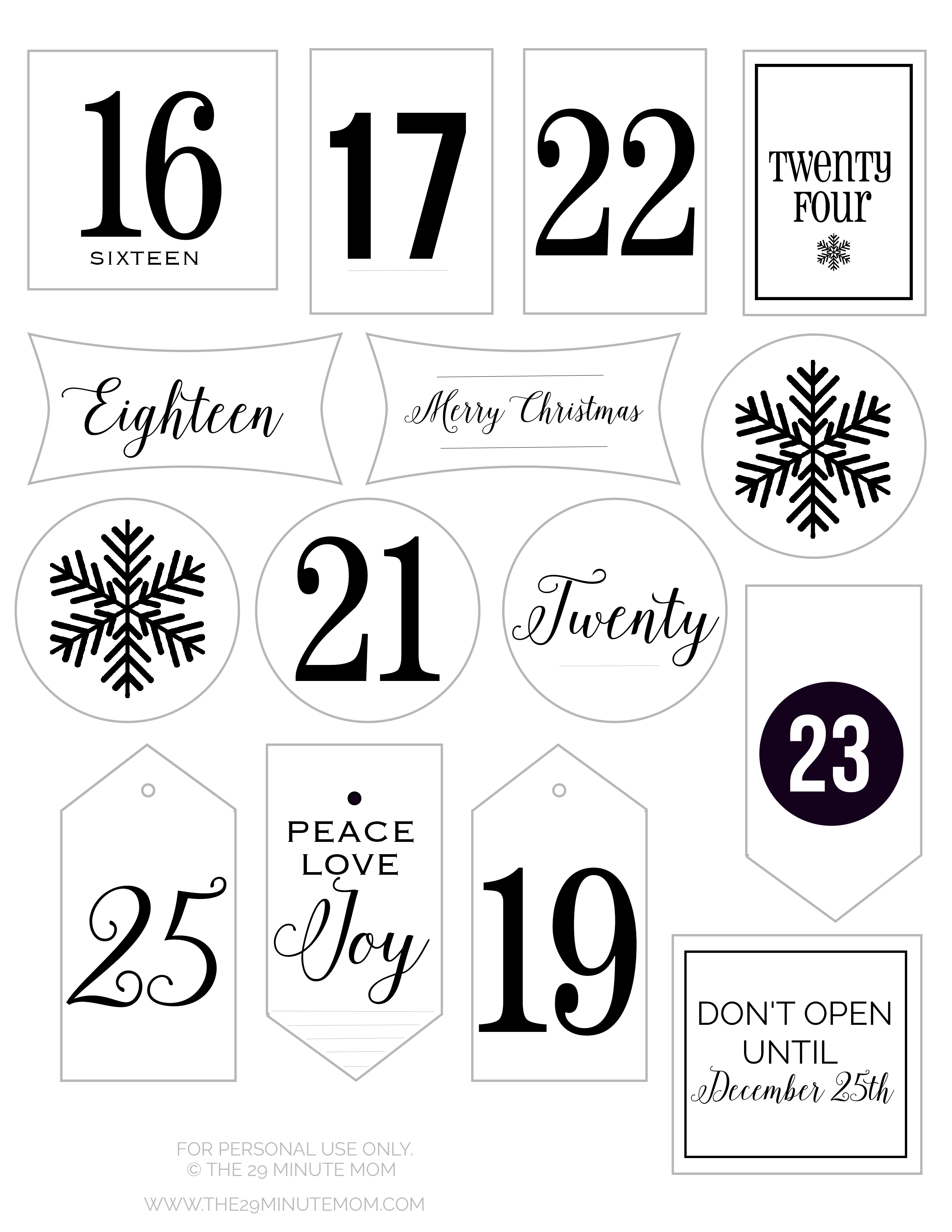 Free Printable Advent Calendar Tags The 29 Minute Mom