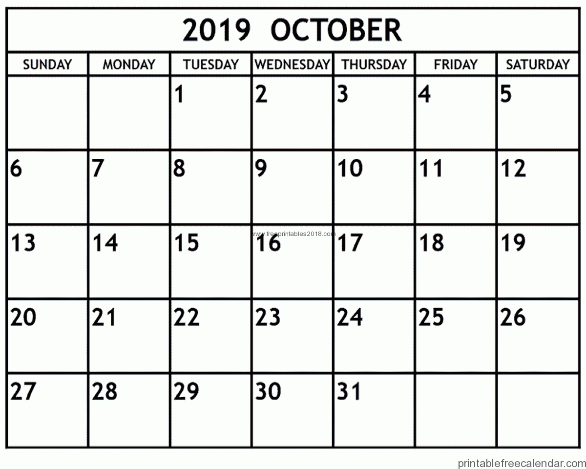 Free Printable October 2019 Calendar Templates Free Printables 2019