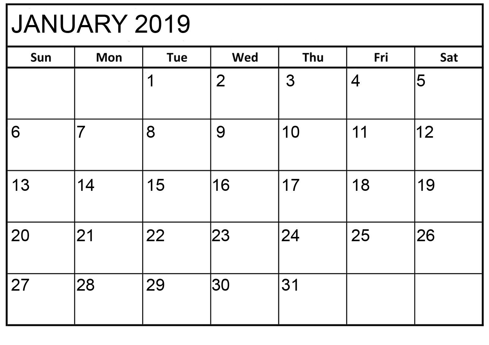 jan calendar 2019 printable