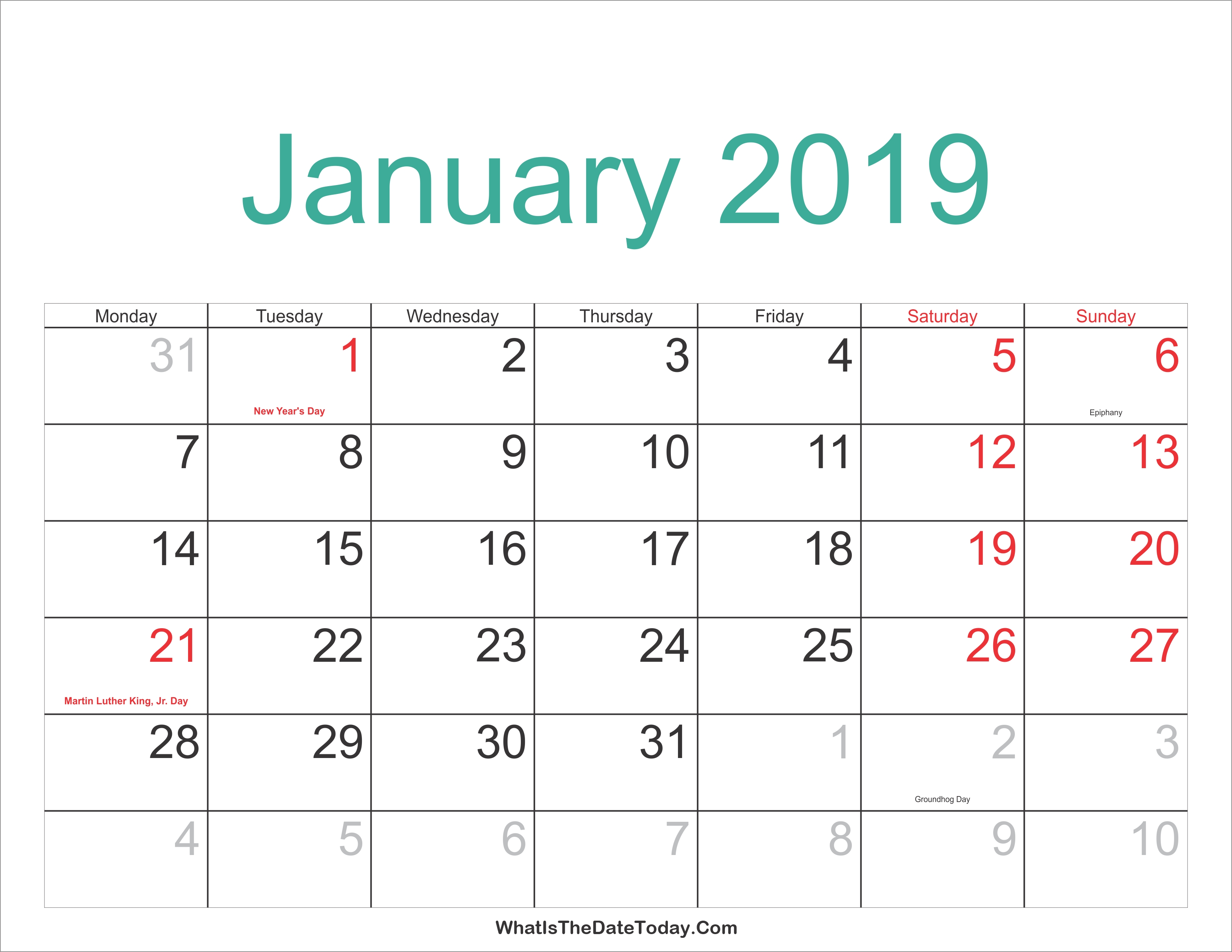 January 2019 Calendar With Holidays 25 Best January 2019 Calendar