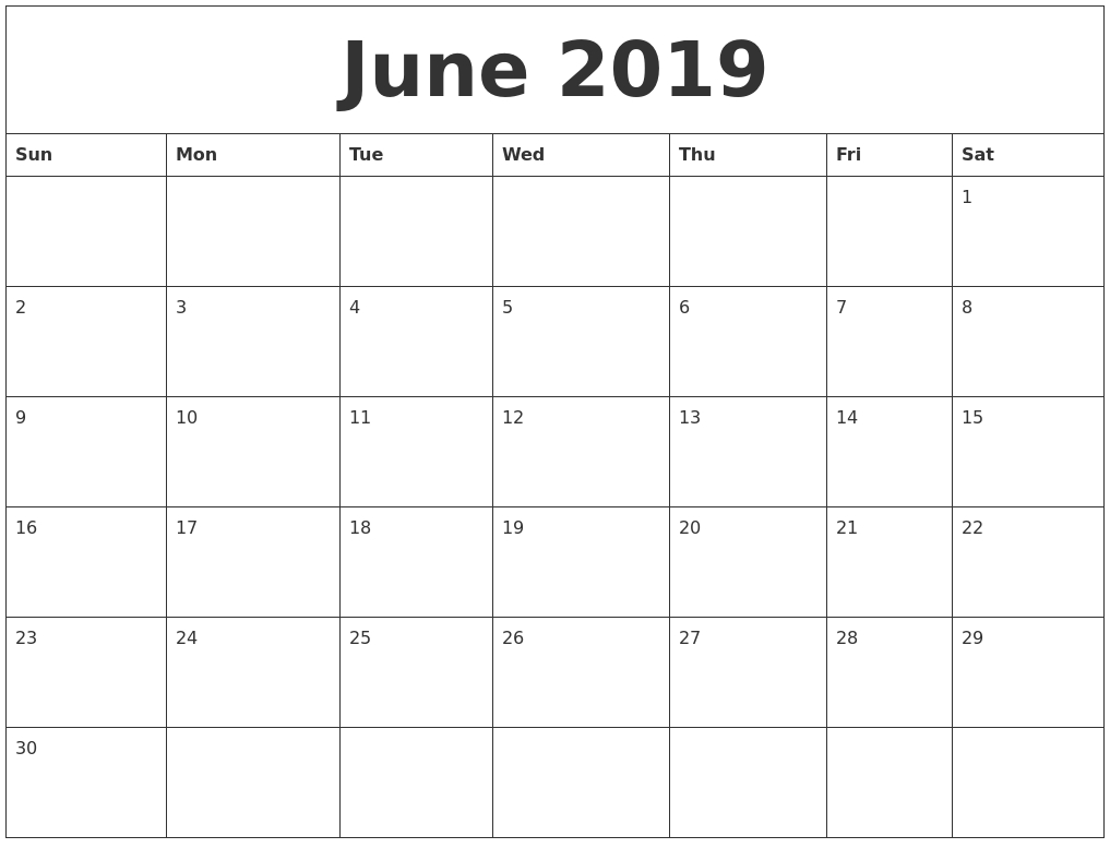 2019 monthly calendar template printable