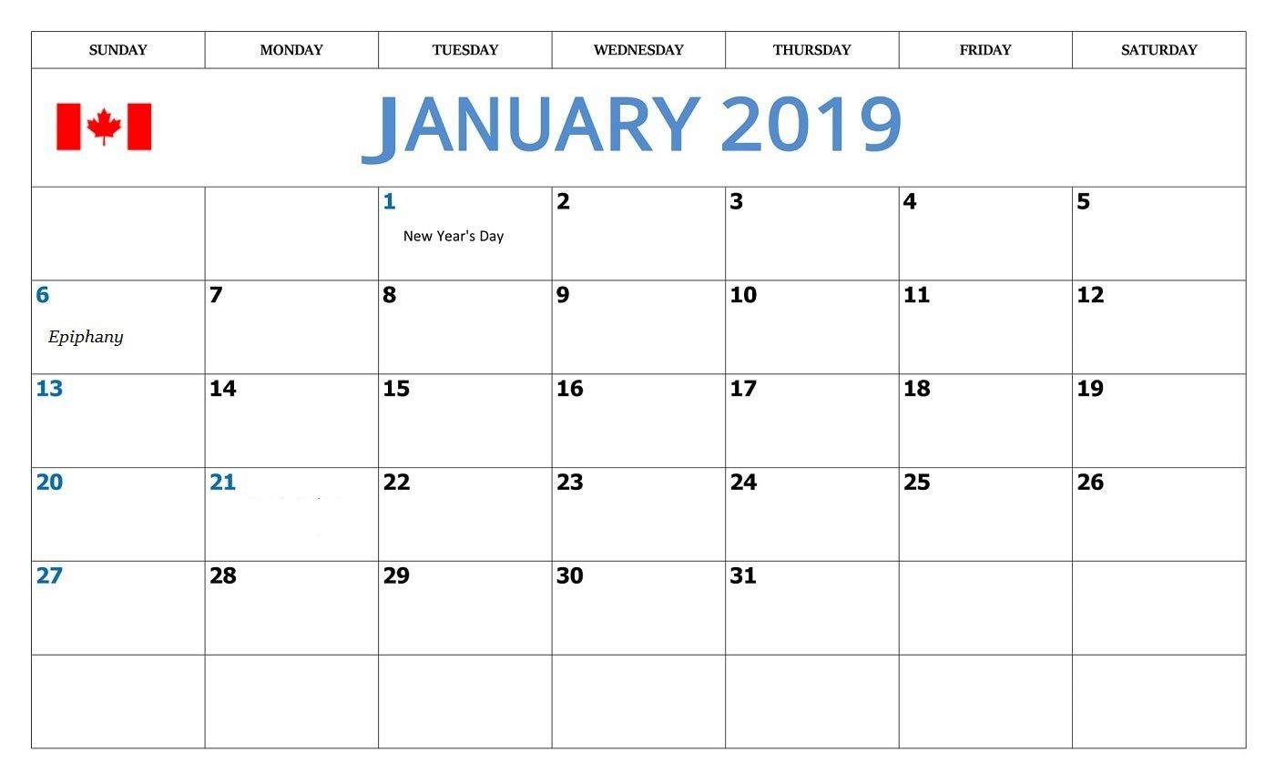 Monthly Calendar January 2019 Canada Januarycalendar January2019