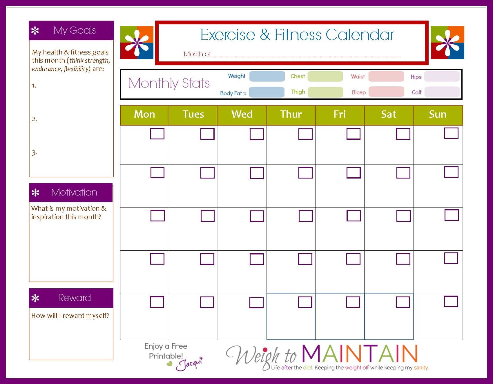 New And Improved Printable Fitness Calendar Running And Fitness