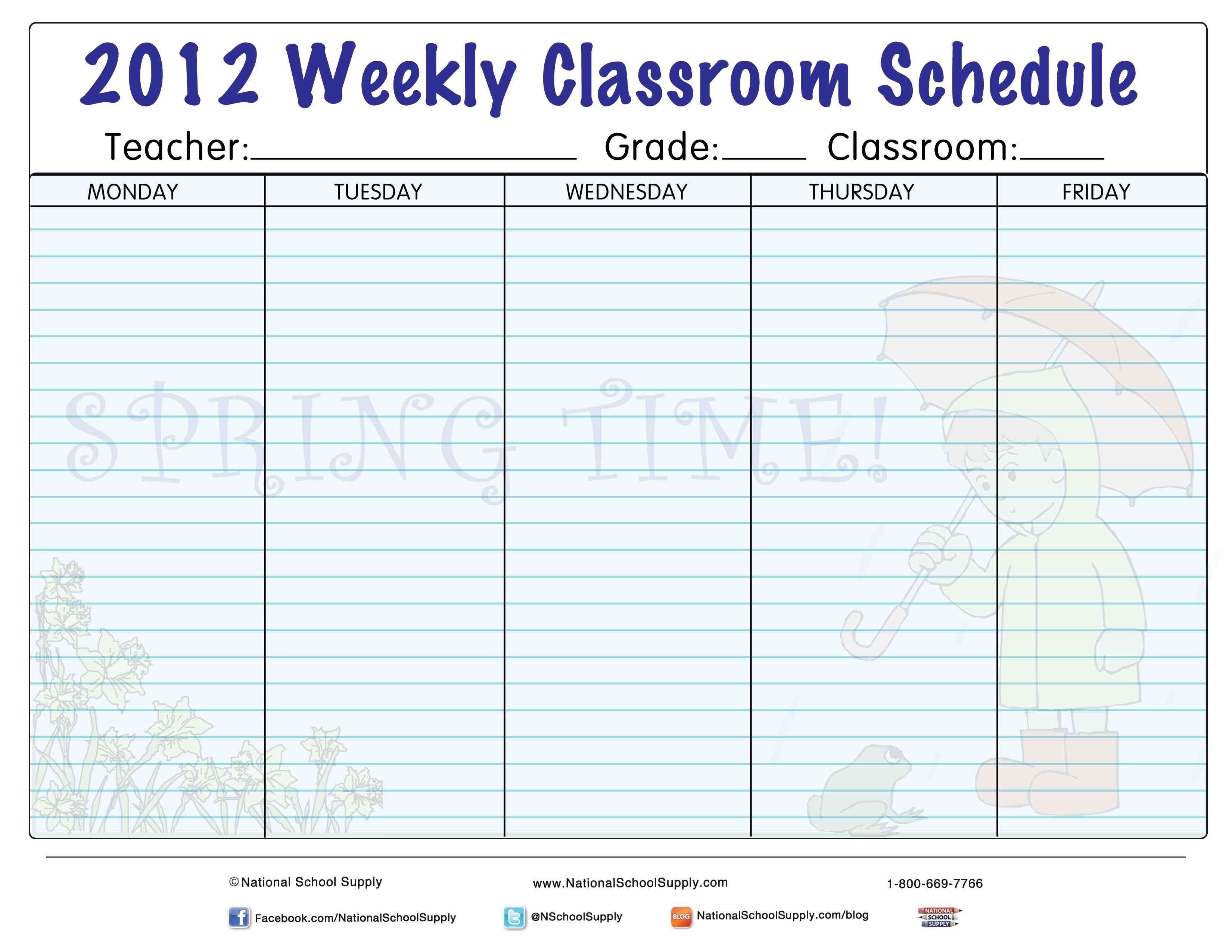New Printable Spring Themed Weekly Classroom Calendar In The News