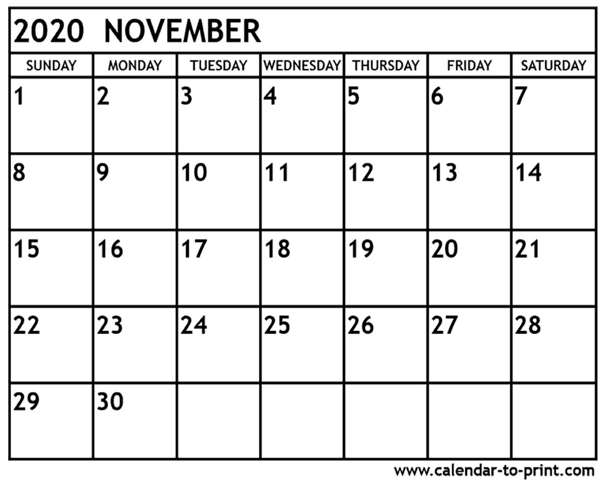 2020 November Printable Calendar