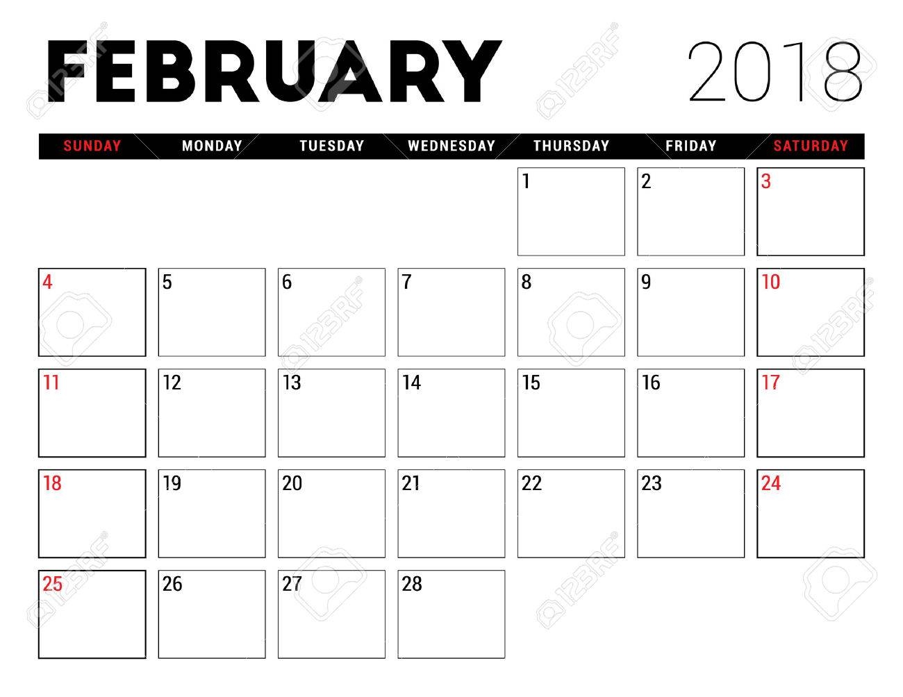 Printable Calendar For February 2018 Planner Design Template