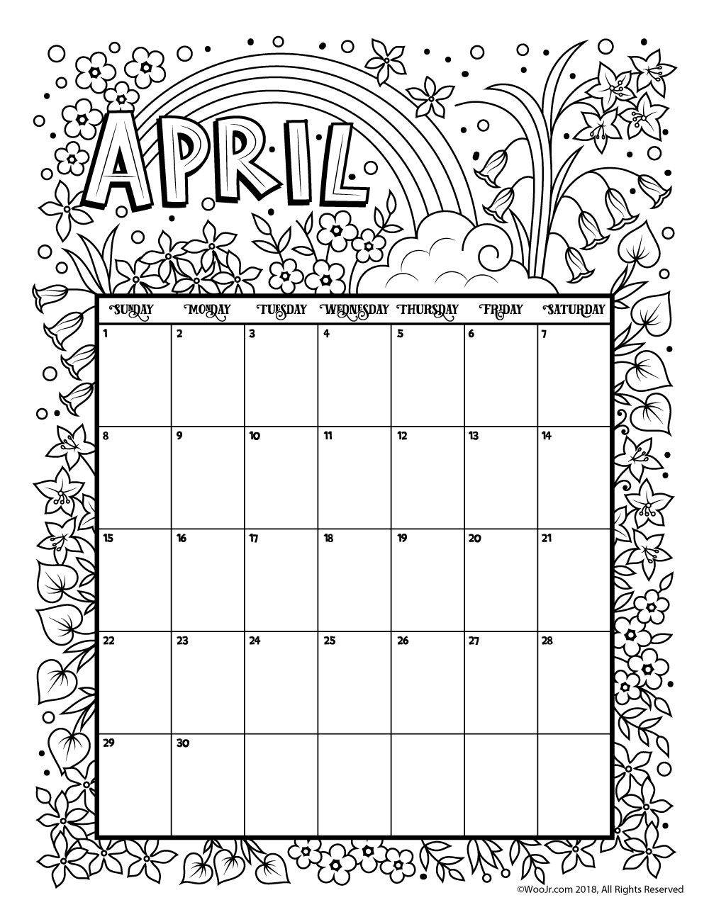 printable coloring calendar