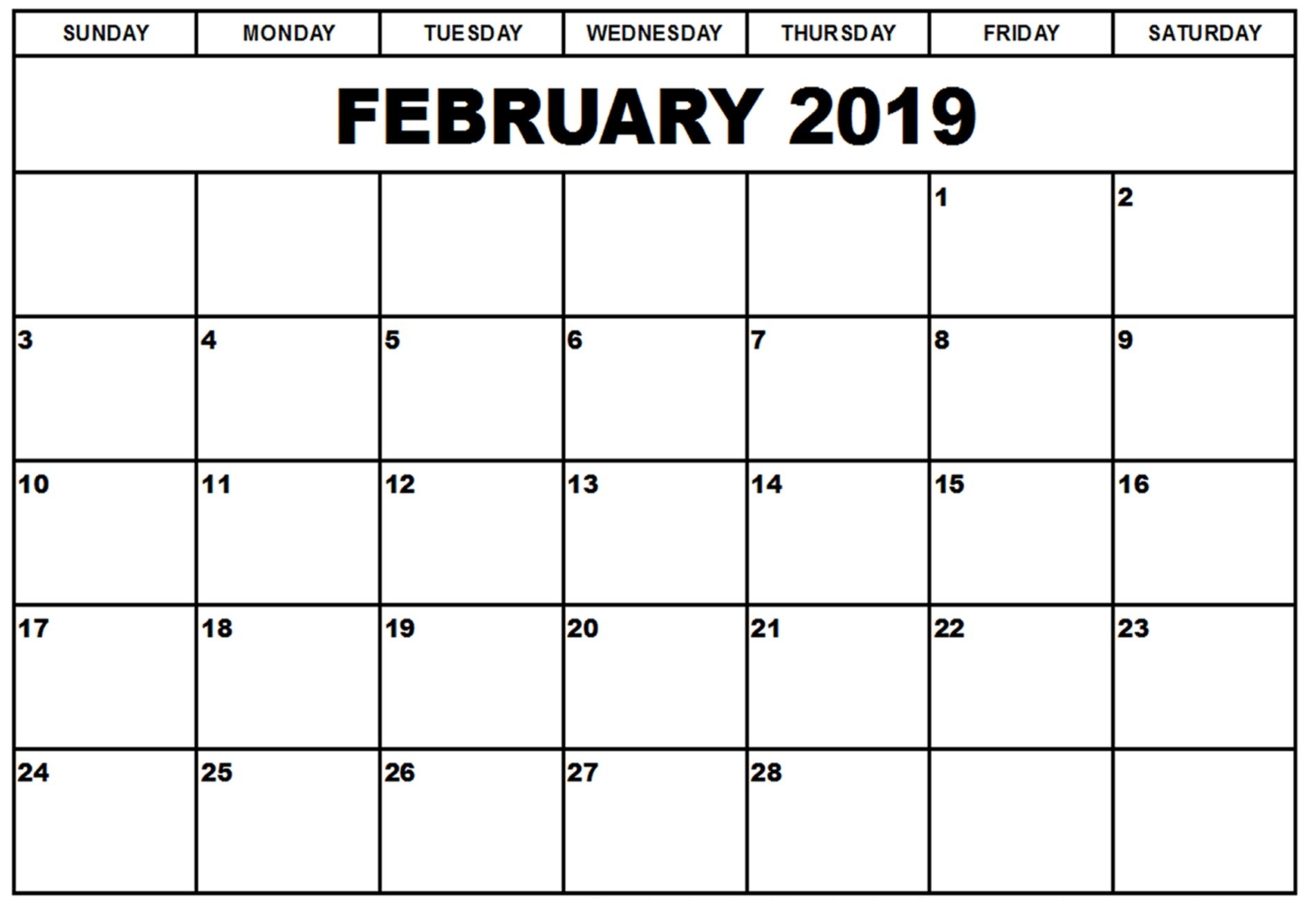 february 2019 blank printable calendar