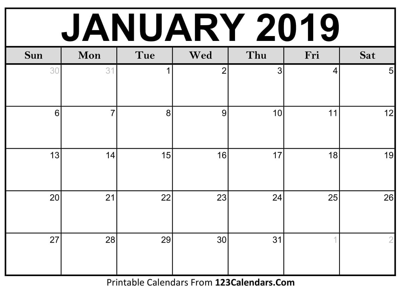 Printable Calendars January 2019
