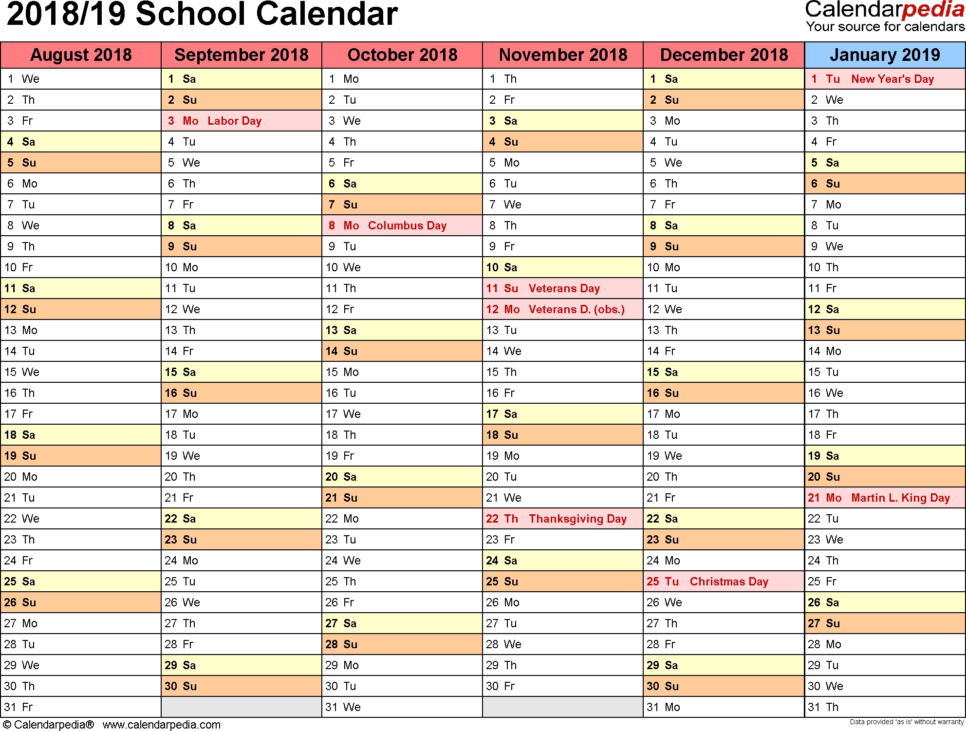 School Year Printable Calendar