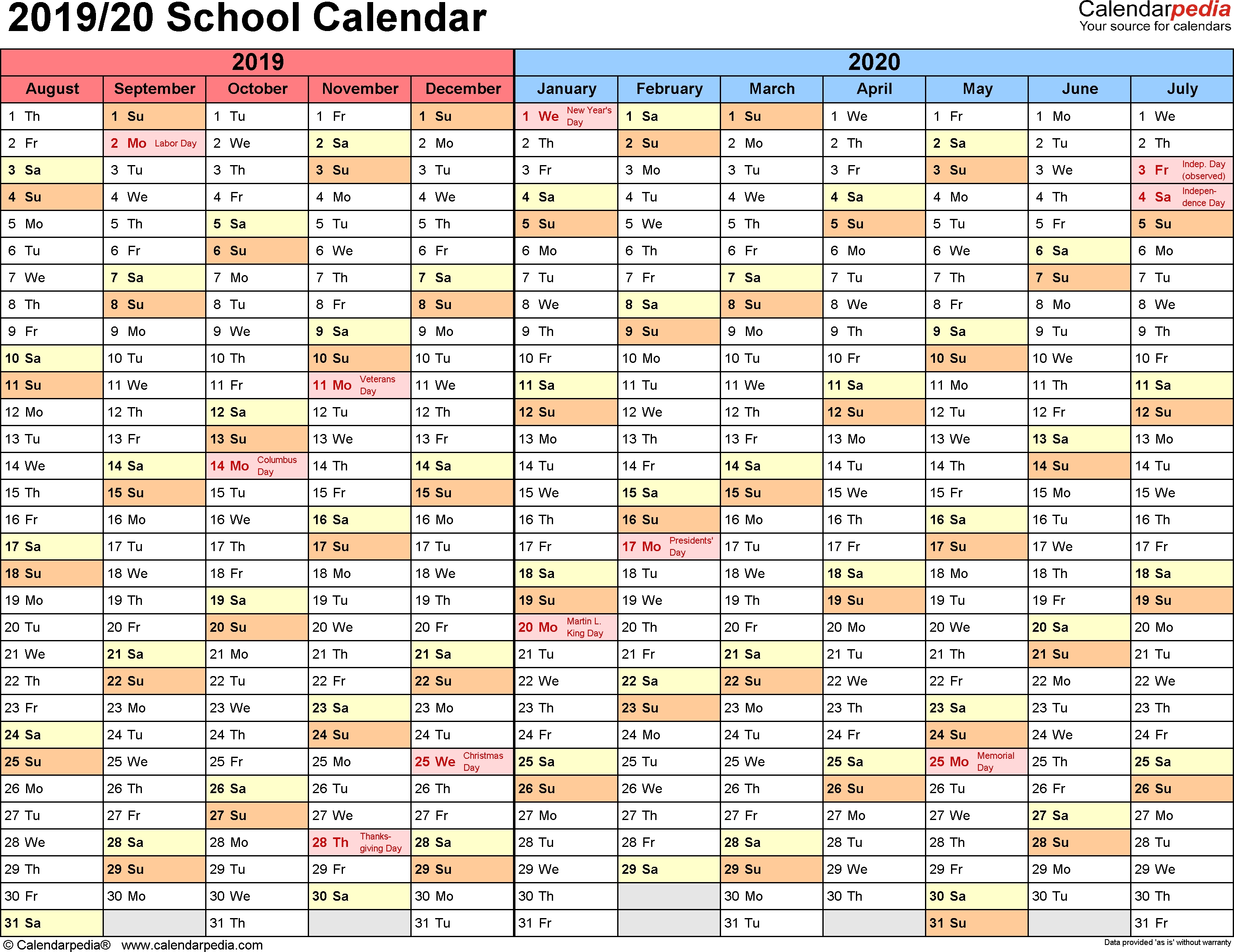 Printable School Calendar 2019 2019