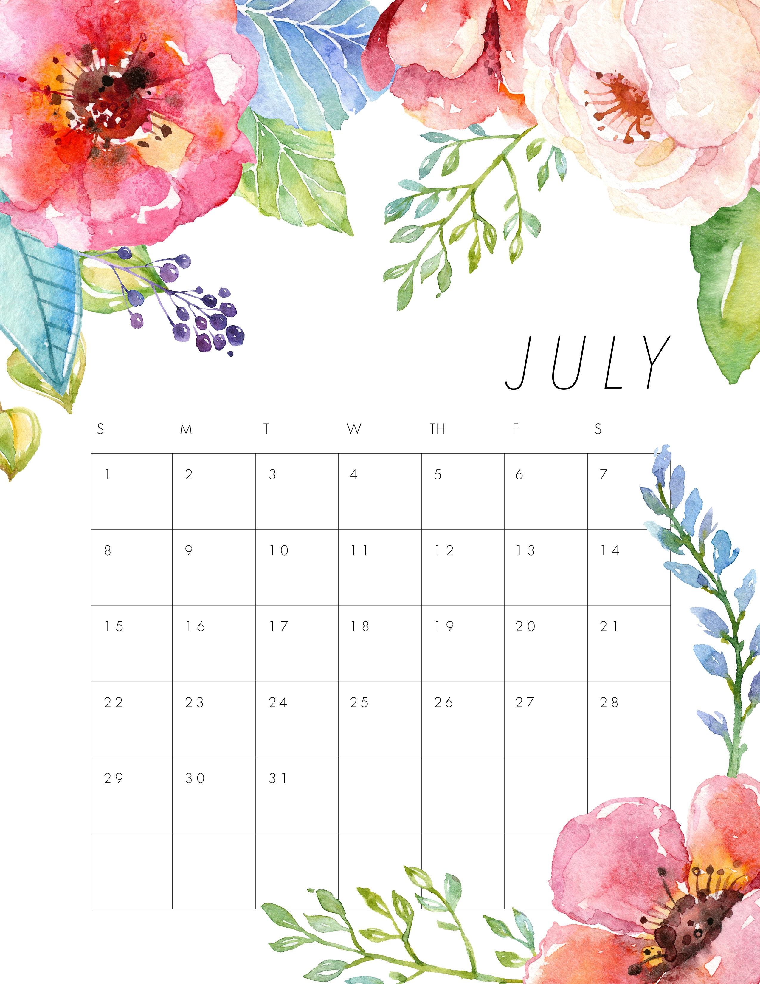 Free Printable 2018 Floral Calendar The Cottage Market
