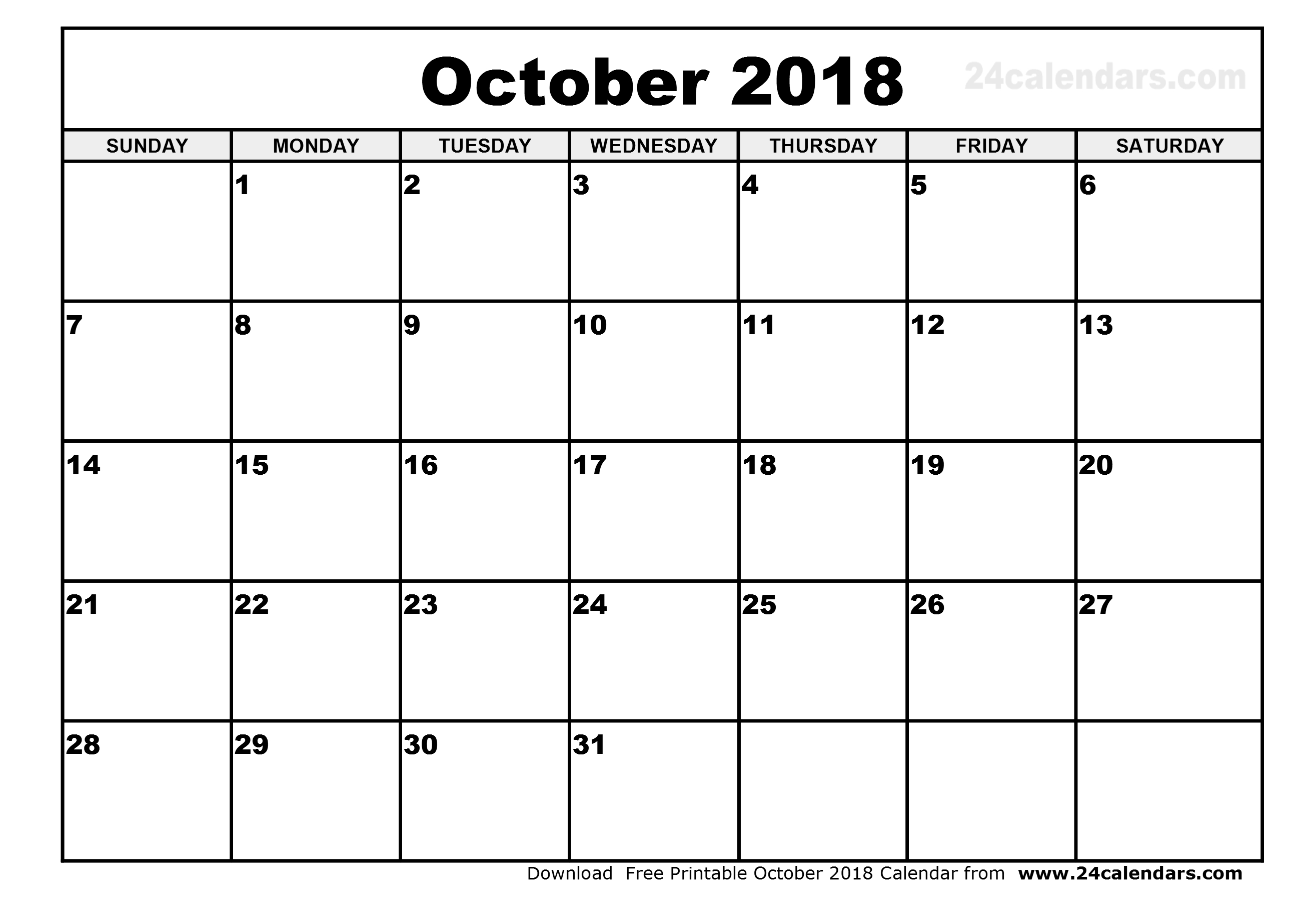 October 2018 Calendar Printable Printable Calendar Birthday Cards