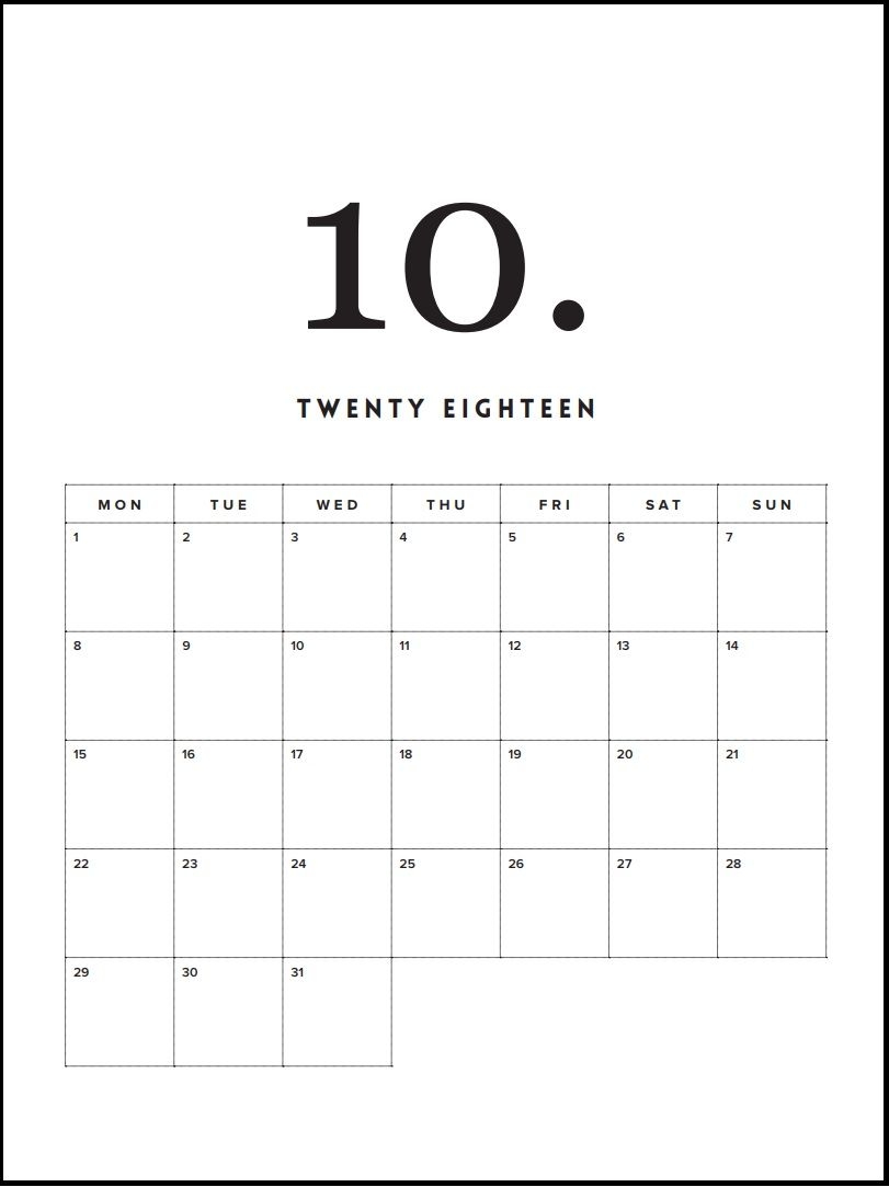 October 2018 Wall Calendar Printable Latest Calendar Pinterest